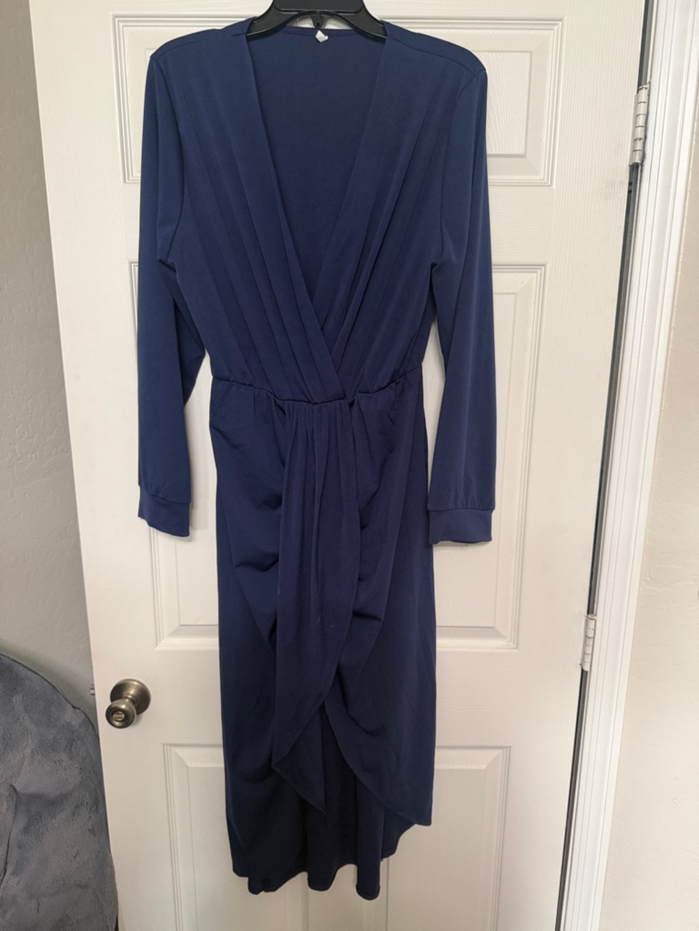 SHEIN Navy Long Sleeve Wrap Midi Dress